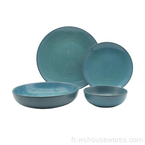 20pcs Porcelaine Ceramic Blue Round Plate Dinneresetet